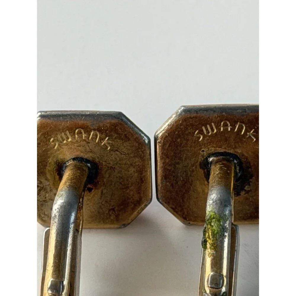 Vintage Swank Cufflinks Synthetic Ruby Garnet Red Glass Gold Tone Toggle Stylish